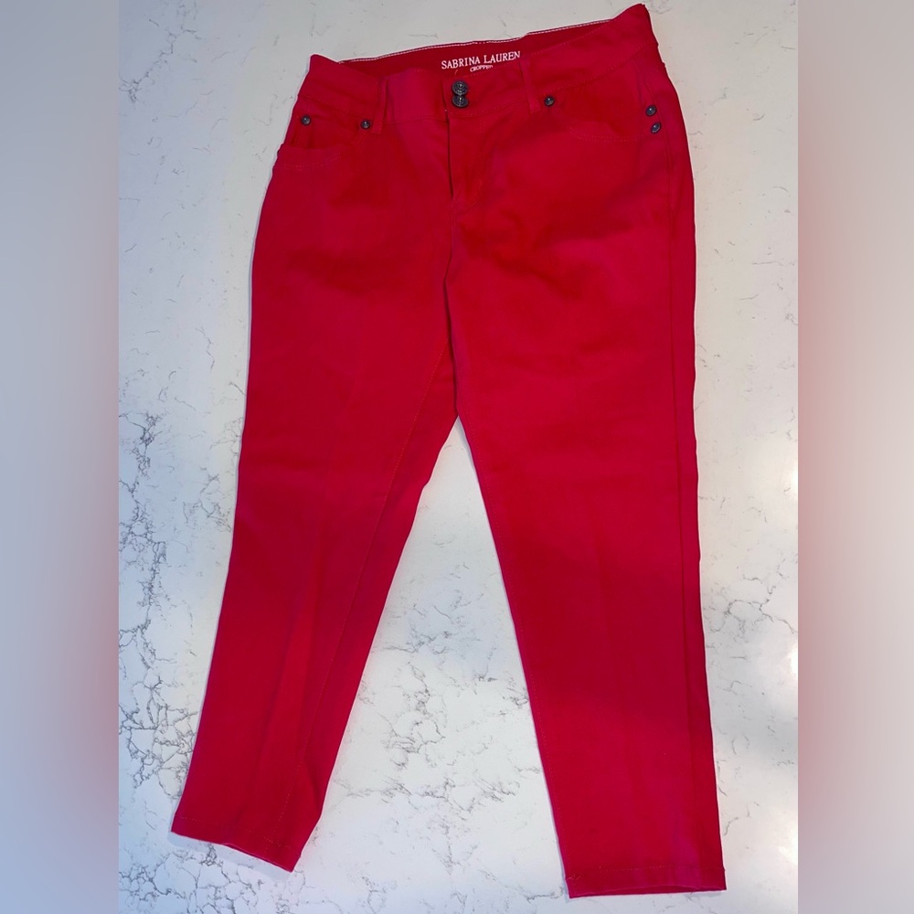 Sabrina Lauren brand cropped pants capris stretch vibrant red size 12